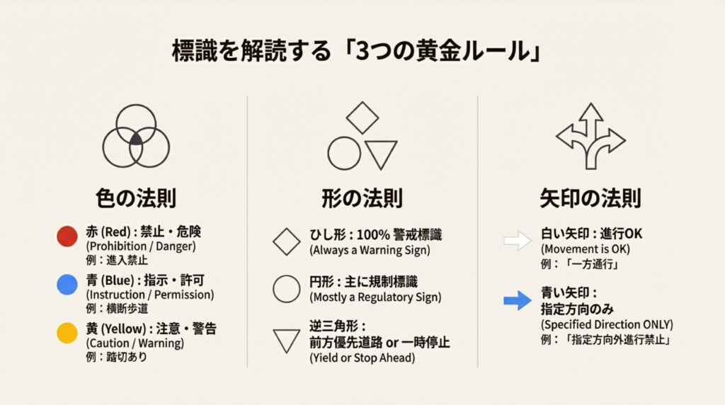 色で覚える“標識の法則”イラスト解説