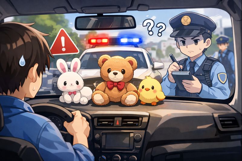  ダッシュボードにぬいぐるみは違反になる？イメージイラスト