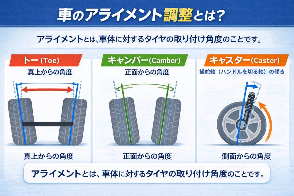 車のアライメント調整解説イメージイラスト